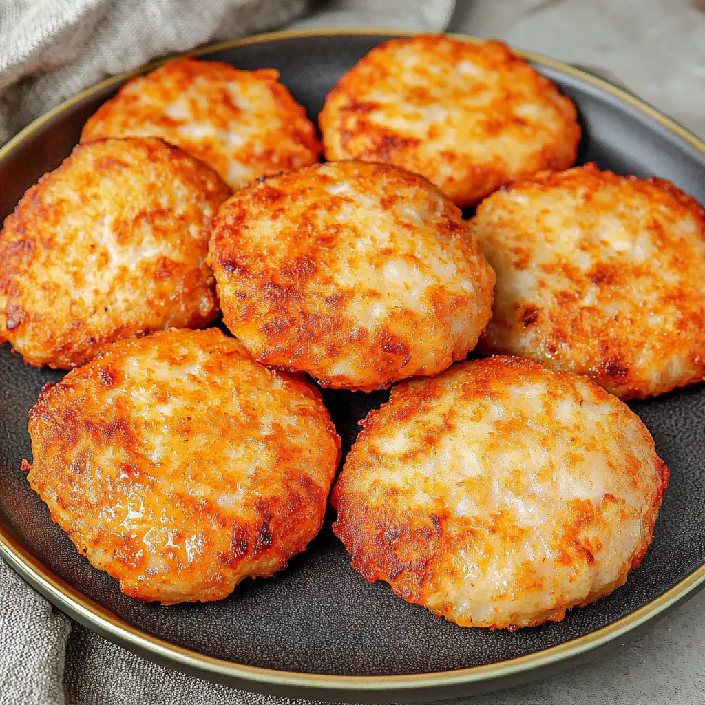 CHICKEN PATTIES IN AIR FRYER centered hero view, clean and uncluttered