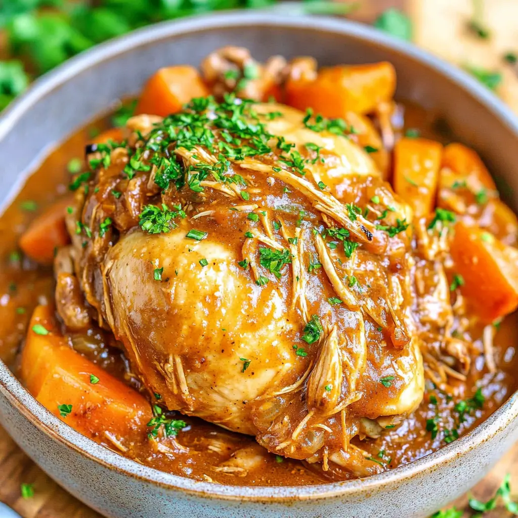 Crockpot Chicken Pot Roast Easy Cozy Dinner Recipe 2 CROCKPOT CHICKEN POT ROAST centered hero view, clean and uncluttered