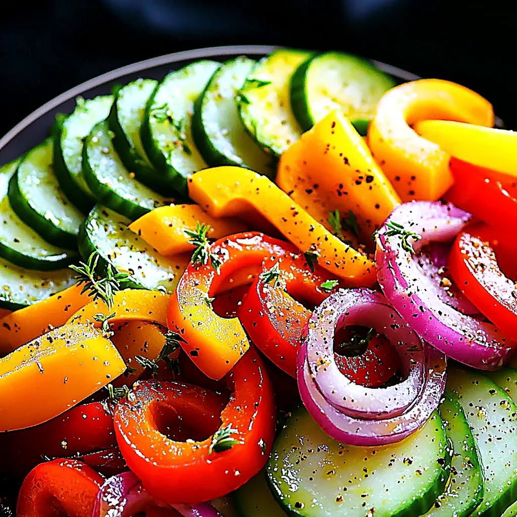Cucumber Sweet Pepper Salad Easy Fresh Dinner 2 CUCUMBER SWEET PEPPER SALAD centered hero view, clean and uncluttered