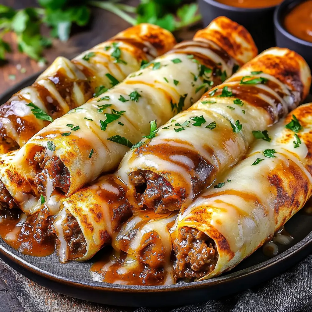 FRENCH DIP TORTILLA ROLL UPS centered hero view, clean and uncluttered