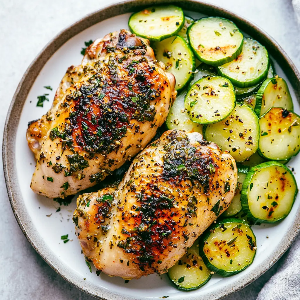 Garlic Herb Chicken with Zucchini Easy Weeknight Dinner 2 GARLIC HERB CHICKEN WITH ZUCCHINI centered hero view, clean and uncluttered