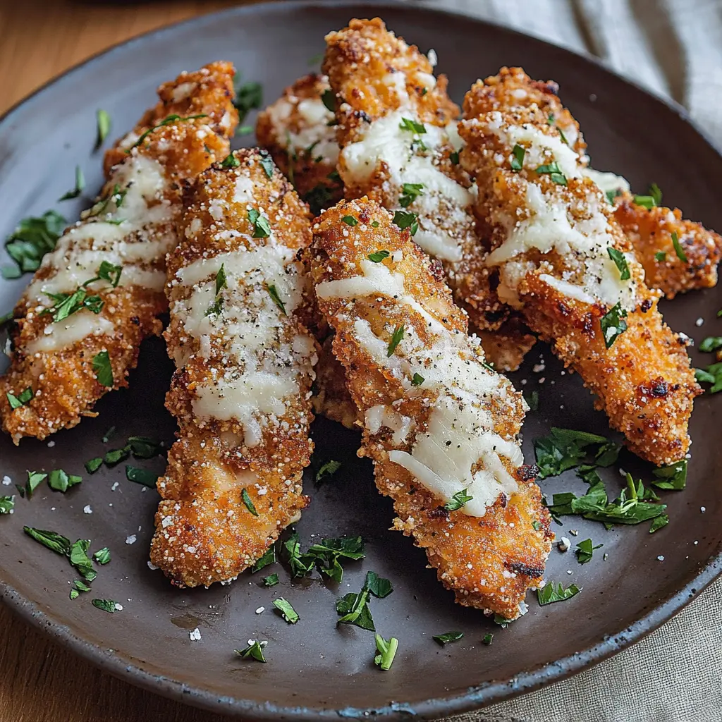 GARLIC PARMESAN CHICKEN TENDERS centered hero view, clean and uncluttered