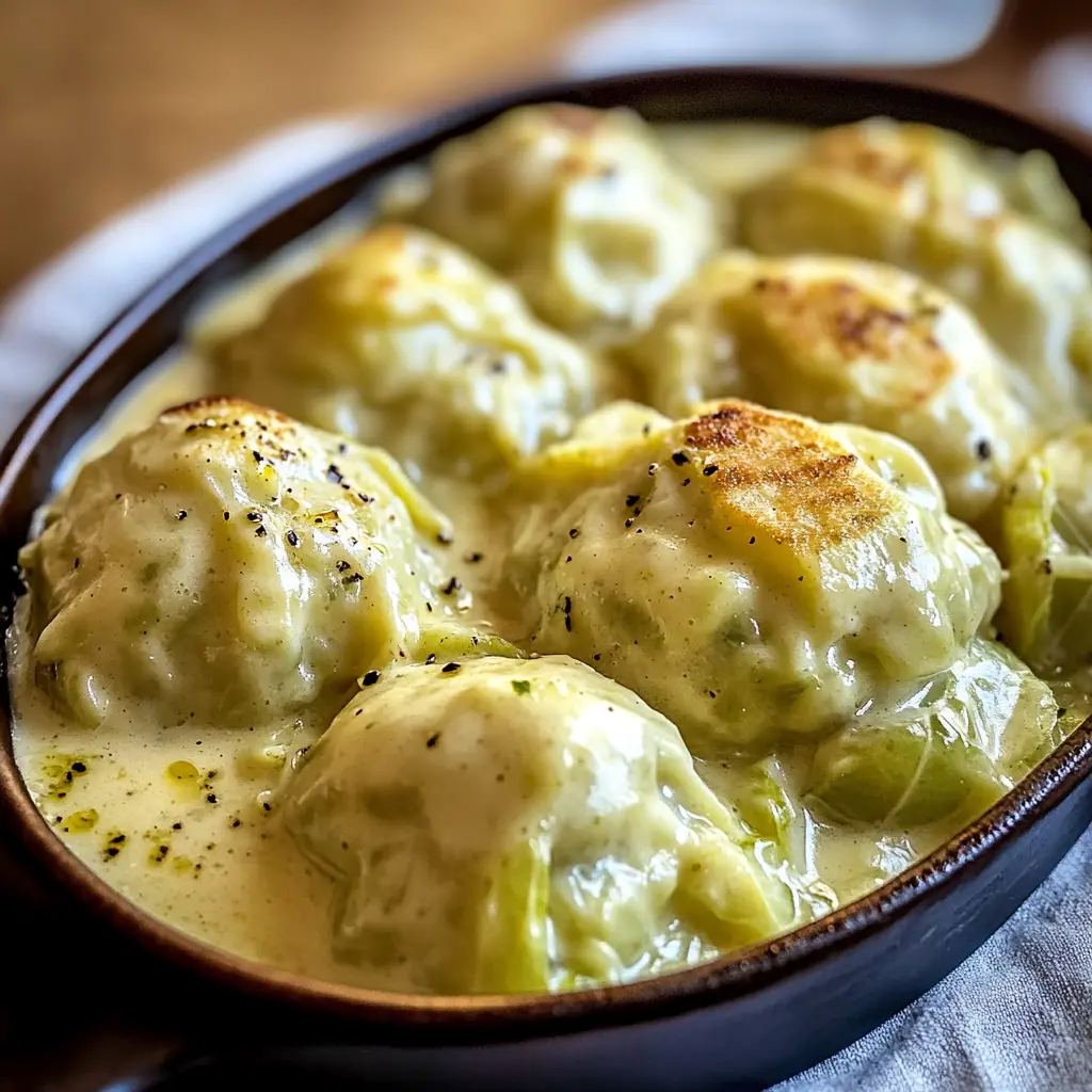 GERMAN CABBAGE AND DUMPLINGS centered hero view, clean and uncluttered