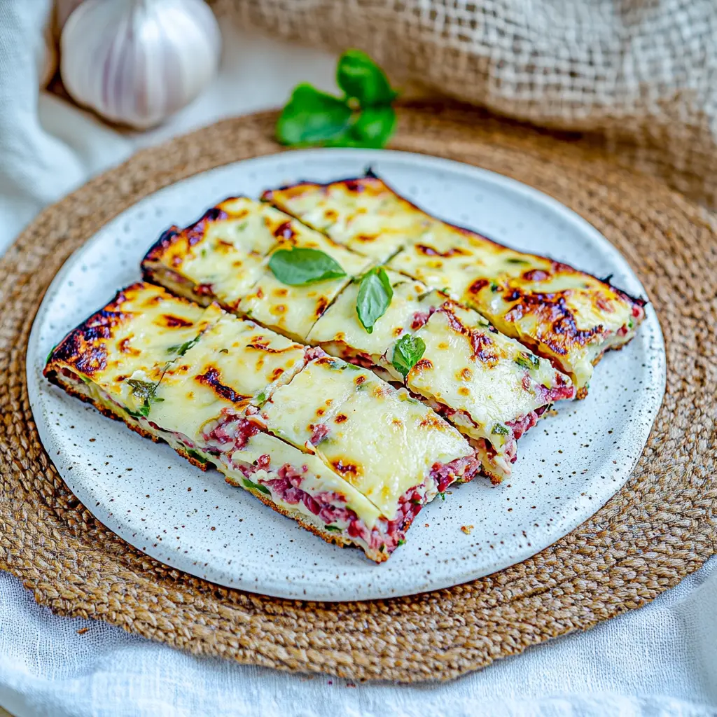 HIGH PROTEIN COTTAGE CHEESE FLATBREAD centered hero view, clean and uncluttered