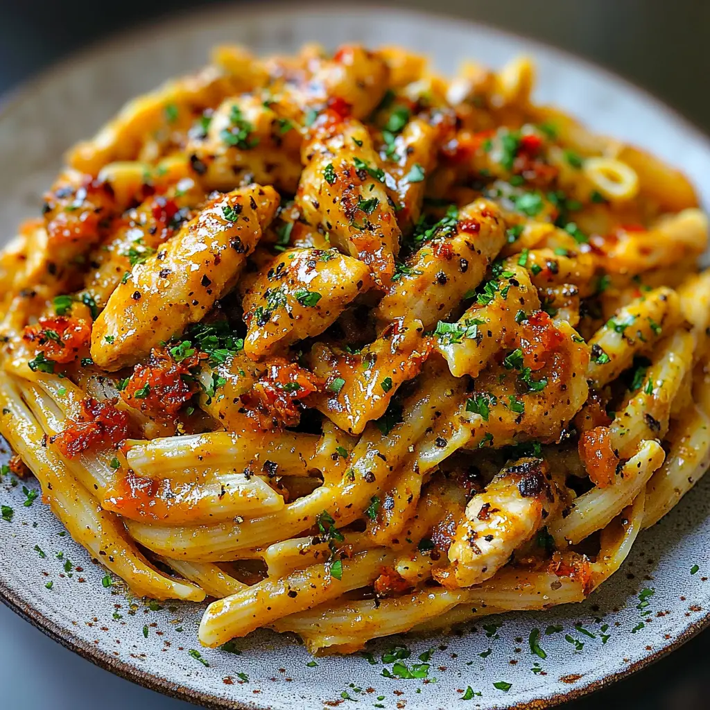 HONEY PEPPER CHICKEN PASTA centered hero view, clean and uncluttered