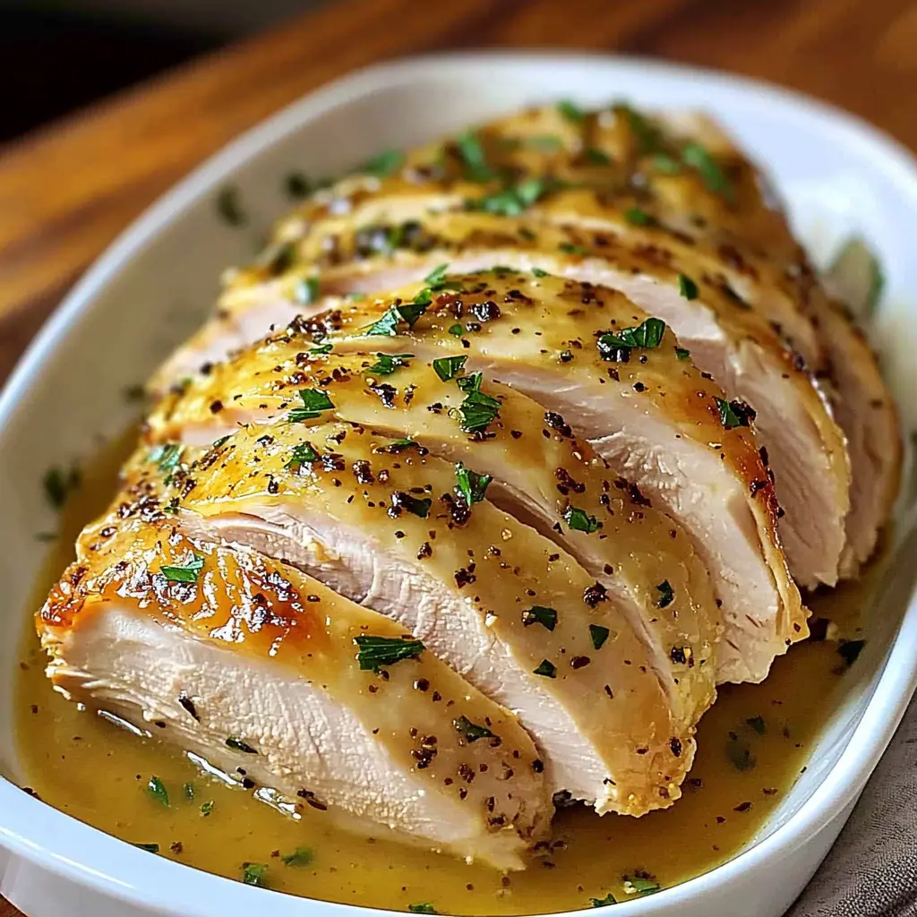 JUICY CROCKPOT TURKEY BREAST centered hero view, clean and uncluttered