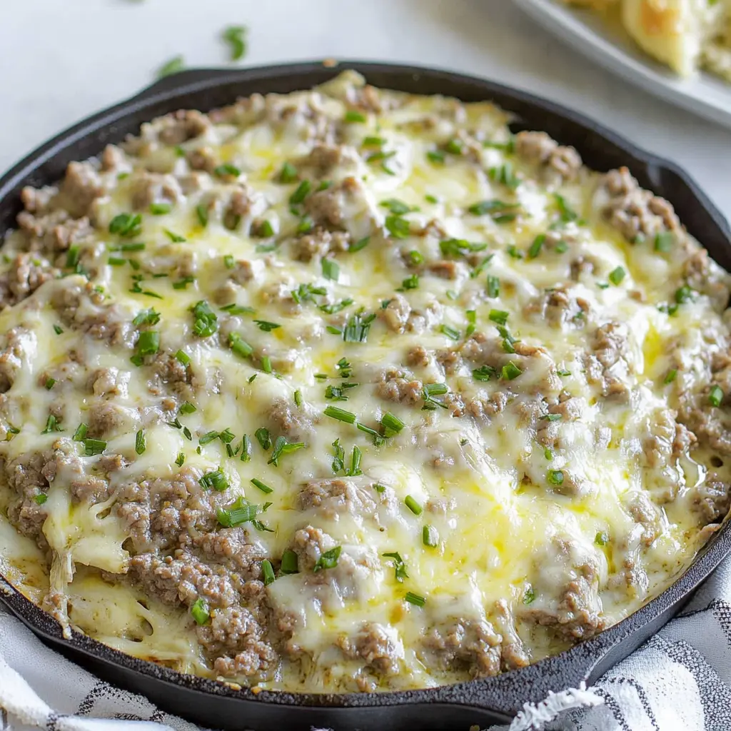 KETO GROUND BEEF SKILLET EASTER DINNER centered hero view, clean and uncluttered
