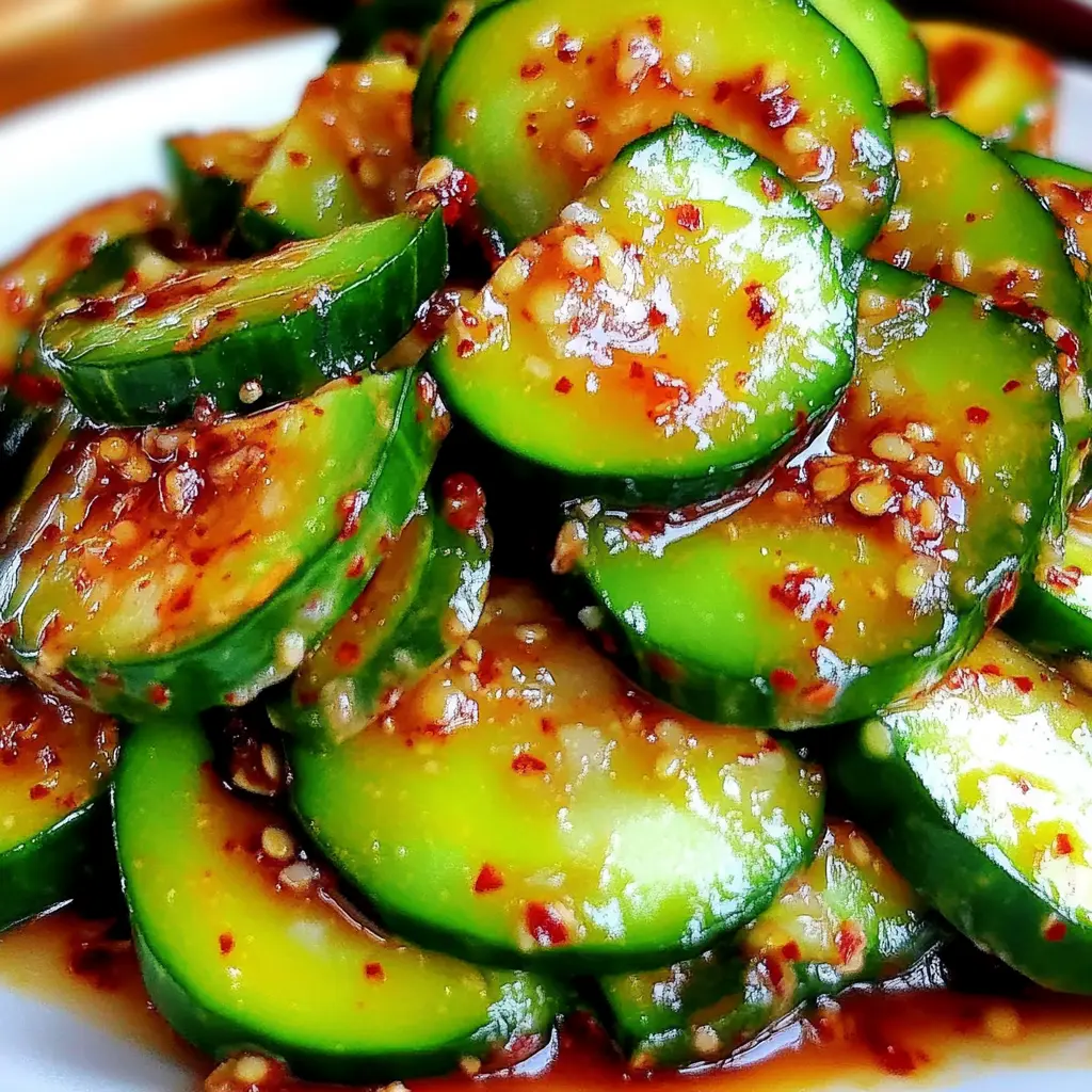 KOREAN CUCUMBER SALAD centered hero view, clean and uncluttered