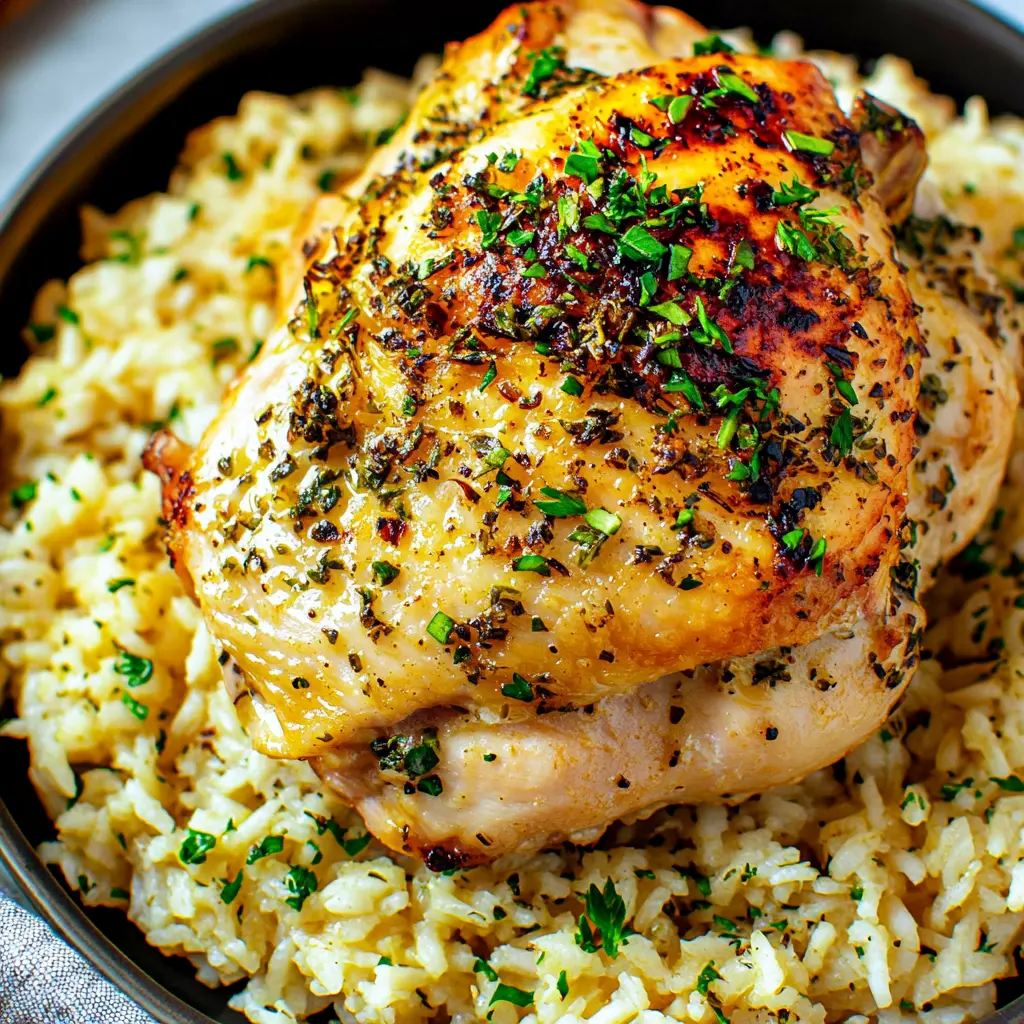 Lemon Herb Chicken and Rice Easy Weeknight Dinner 2 LEMON HERB CHICKEN AND RICE centered hero view, clean and uncluttered
