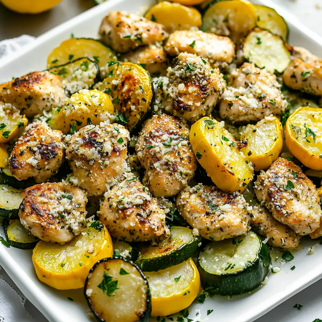 LEMON PARMESAN CHICKEN ZUCCHINI AND SQUASH centered hero view, clean and uncluttered