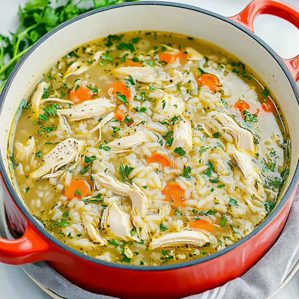 LIGHT CHICKEN RICE SOUP centered hero view, clean and uncluttered