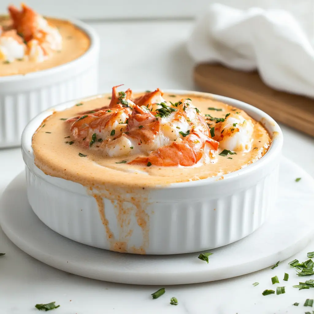 LOBSTER BISQUE RECIPE centered hero view, clean and uncluttered