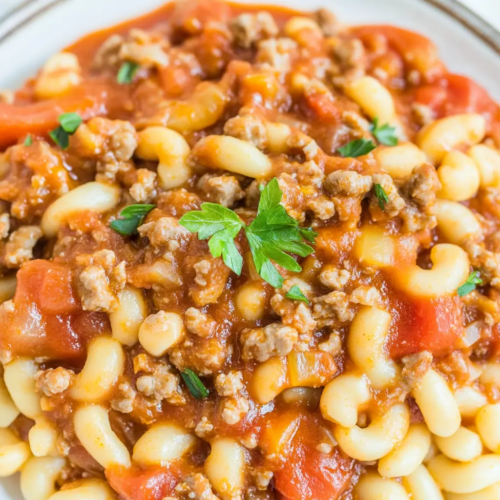 Old American Goulash Easy Comforting Weeknight Dinner 2 OLD AMERICAN GOULASH centered hero view, clean and uncluttered
