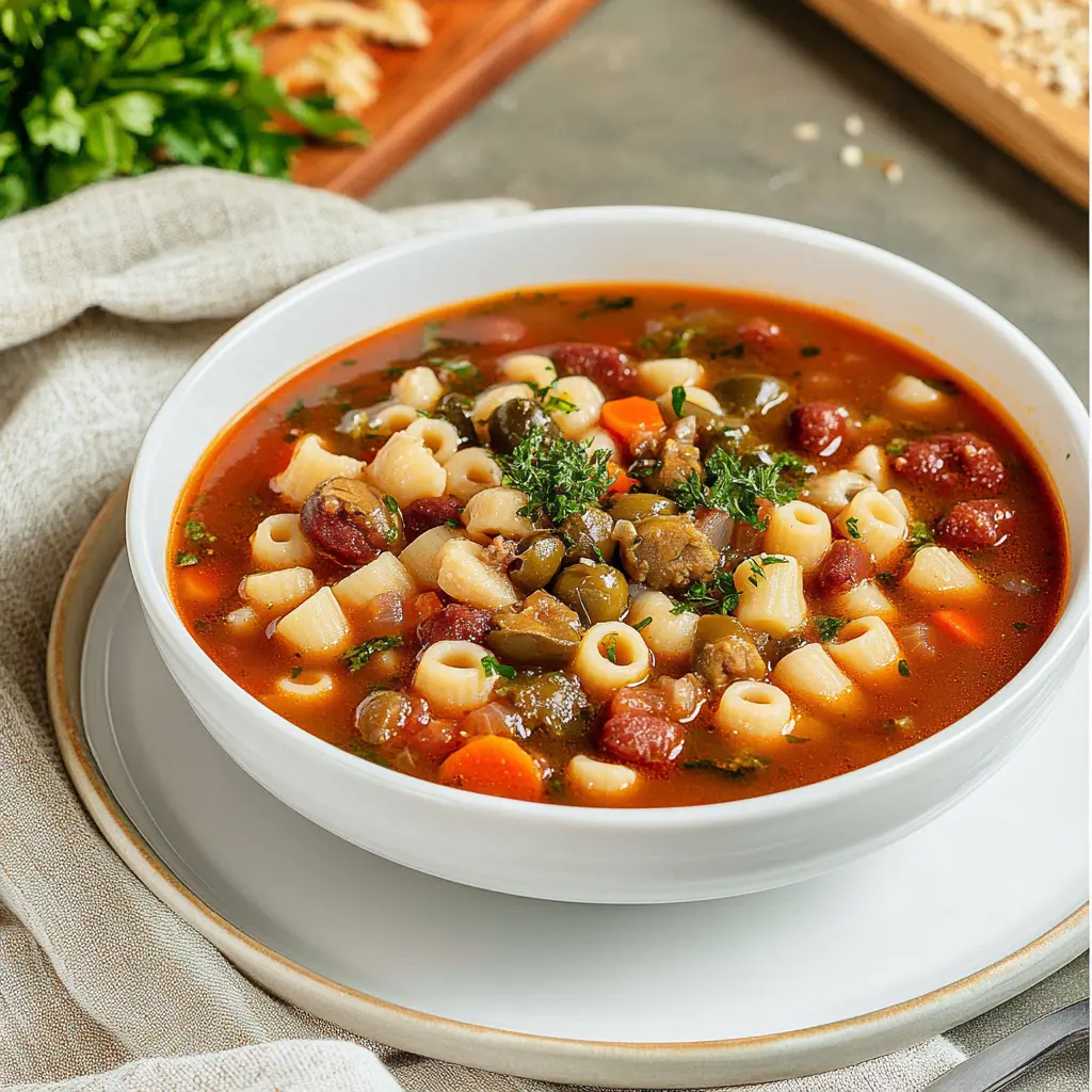 Olive Garden Pasta e Fagioli Soup Easy Weeknight Recipe 2 OLIVE GARDEN PASTA E FAGIOLI SOUP centered hero view, clean and uncluttered
