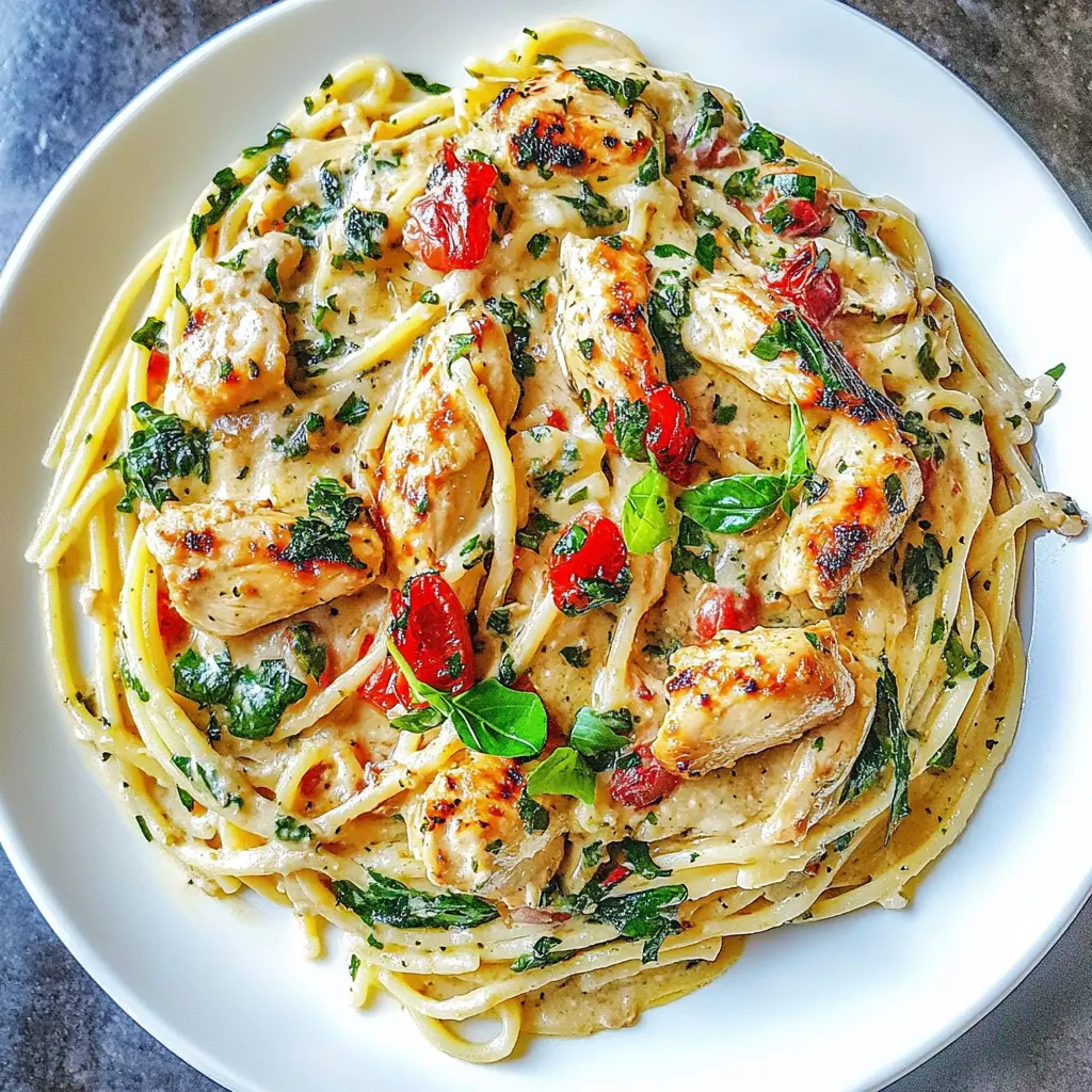 Olive Garden Tuscan Chicken Pasta Easy Weeknight Recipe 2 OLIVE GARDEN TUSCAN CHICKEN PASTA centered hero view, clean and uncluttered