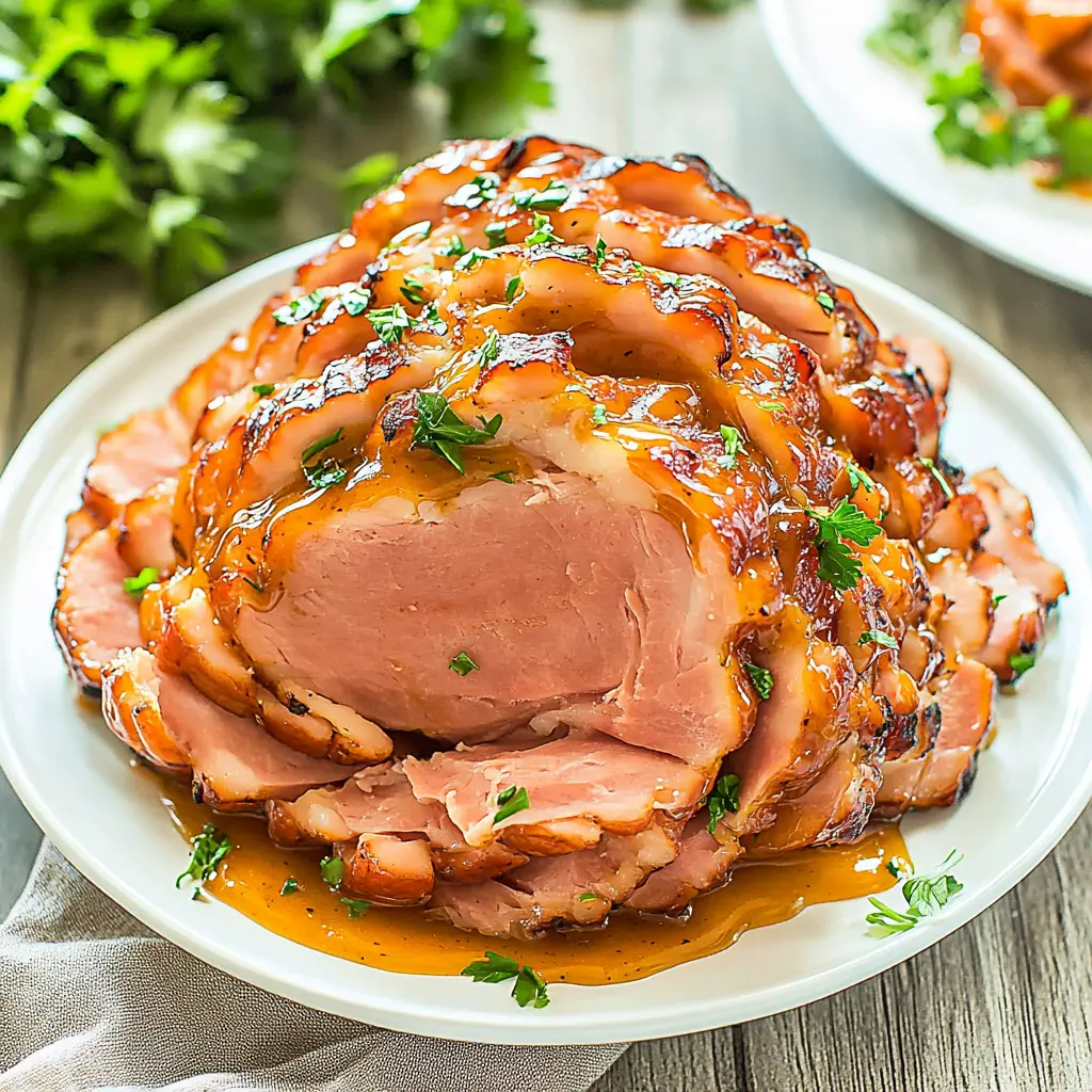 SLOW COOKER EASTER HAM HONEY MUSTARD centered hero view, clean and uncluttered