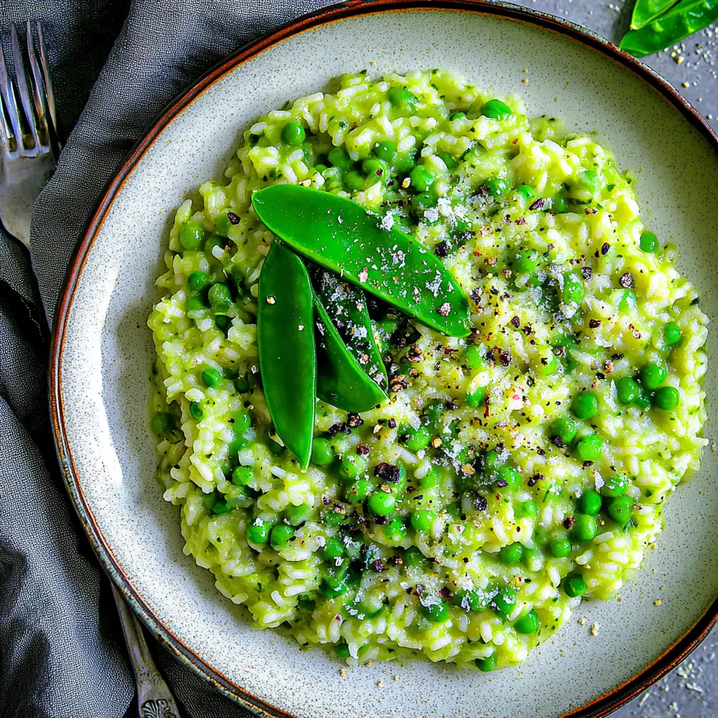 SPRING PEA RISOTTO centered hero view, clean and uncluttered