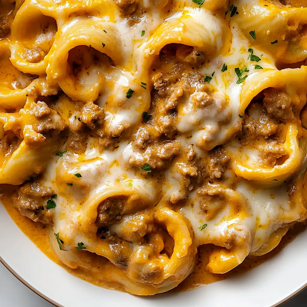 One Pan Cheesy Beef Shells Comforting Easy Weeknight Winner 2 ONE PAN CHEESY BEEF SHELLS recipe, served and ready to eat, easy homemade dinner