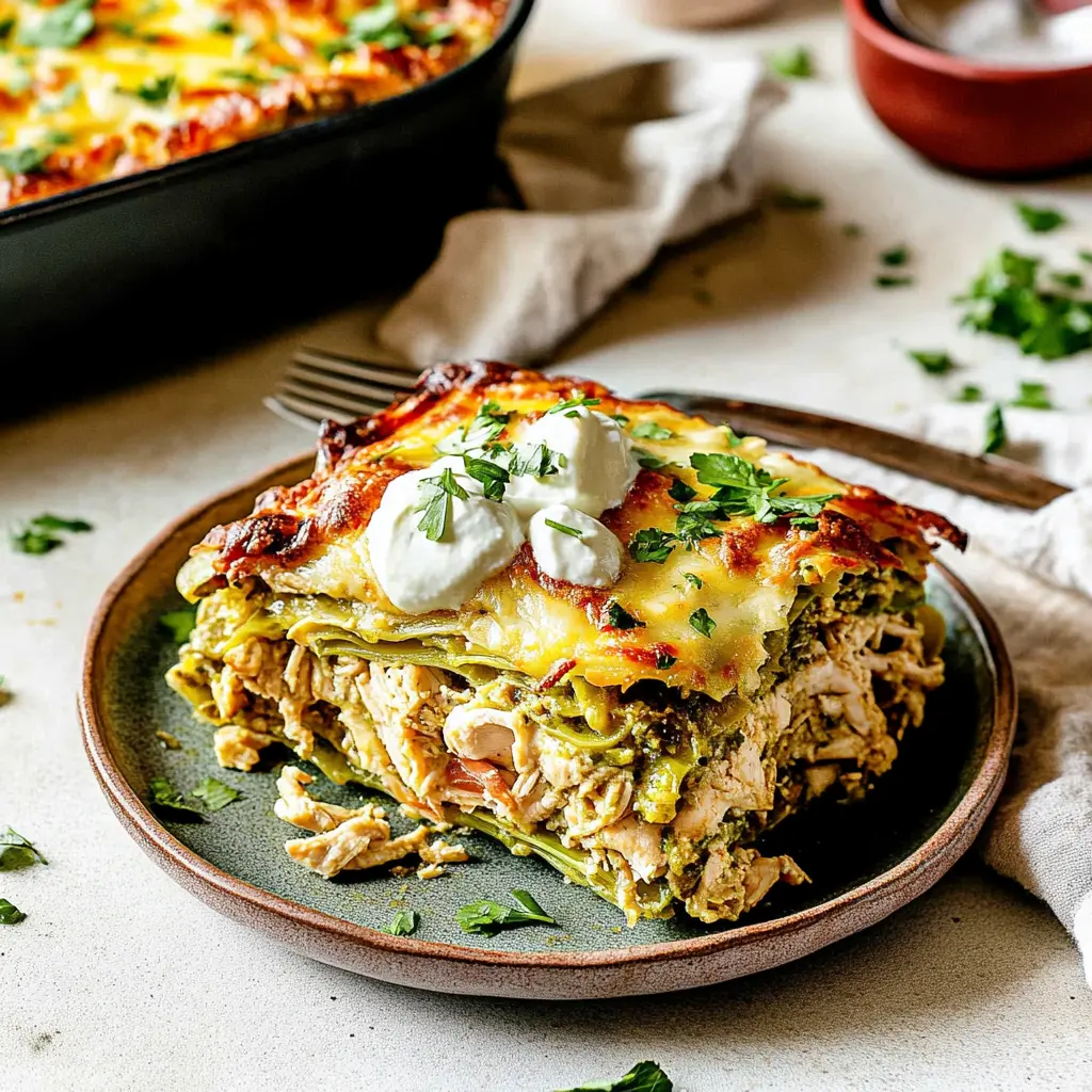 Salsa Verde Chicken Casserole Easy Weeknight Dinner 3 Salsa Verde Chicken Casserole centered hero view, clean and uncluttered