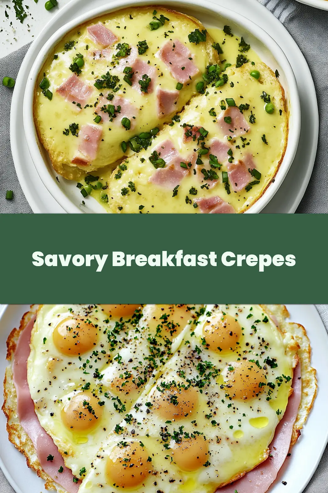Savory breakfast crepes with eggs, cheese and vegetables, perfect for pinning