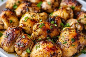 SHEET PAN LEMON BALSAMIC CHICKEN centered hero view, clean and uncluttered