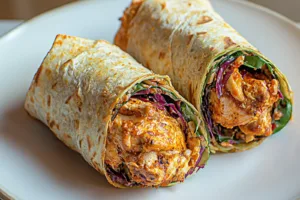 SPICY BUFFALO CHICKEN WRAPS centered hero view, clean and uncluttered