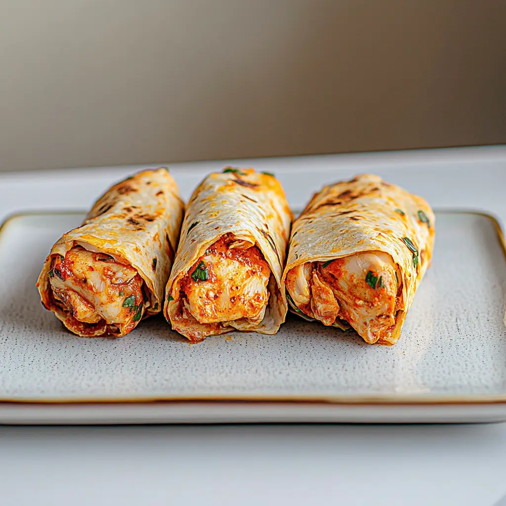 SPICY BUFFALO CHICKEN WRAPS centered hero view, clean and uncluttered