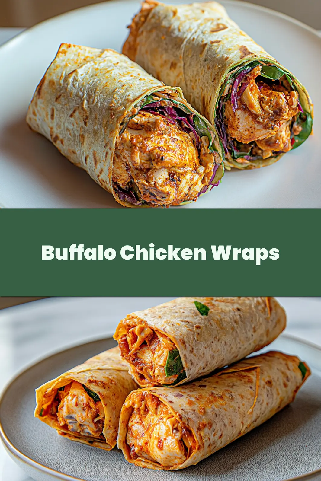SPICY BUFFALO CHICKEN WRAPS centered hero view, clean and uncluttered