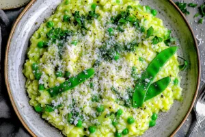 SPRING PEA RISOTTO centered hero view, clean and uncluttered