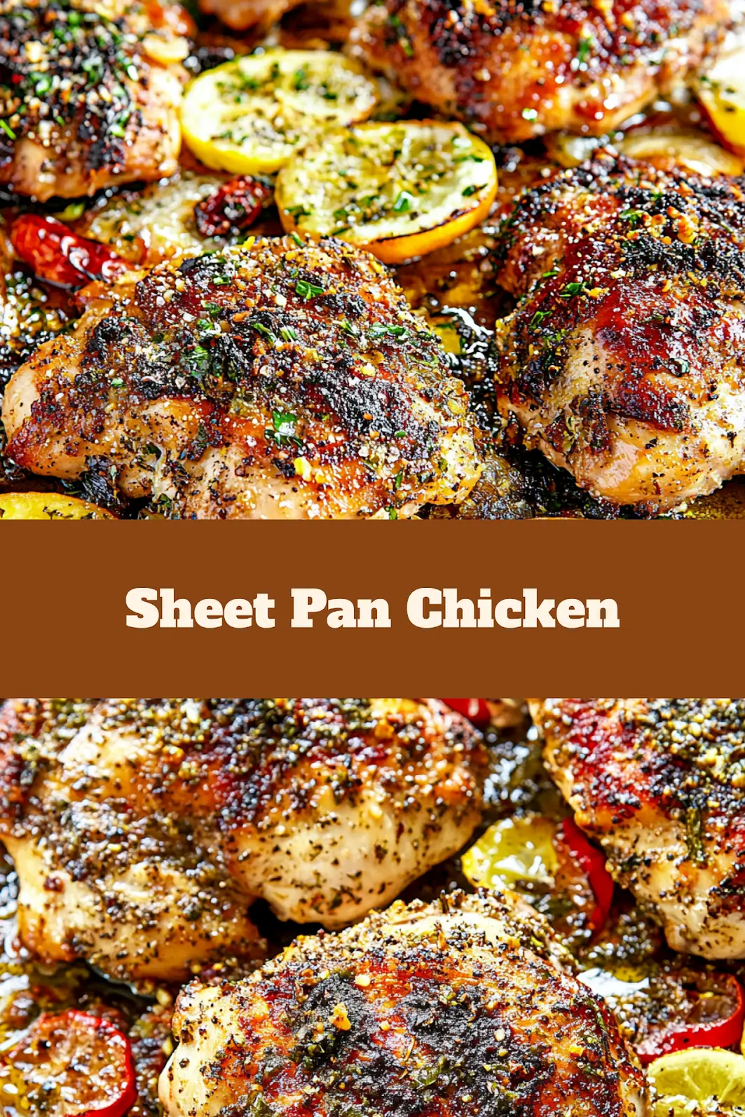Sheet Pan Chicken recipe, served and ready to eat, easy homemade dinner
