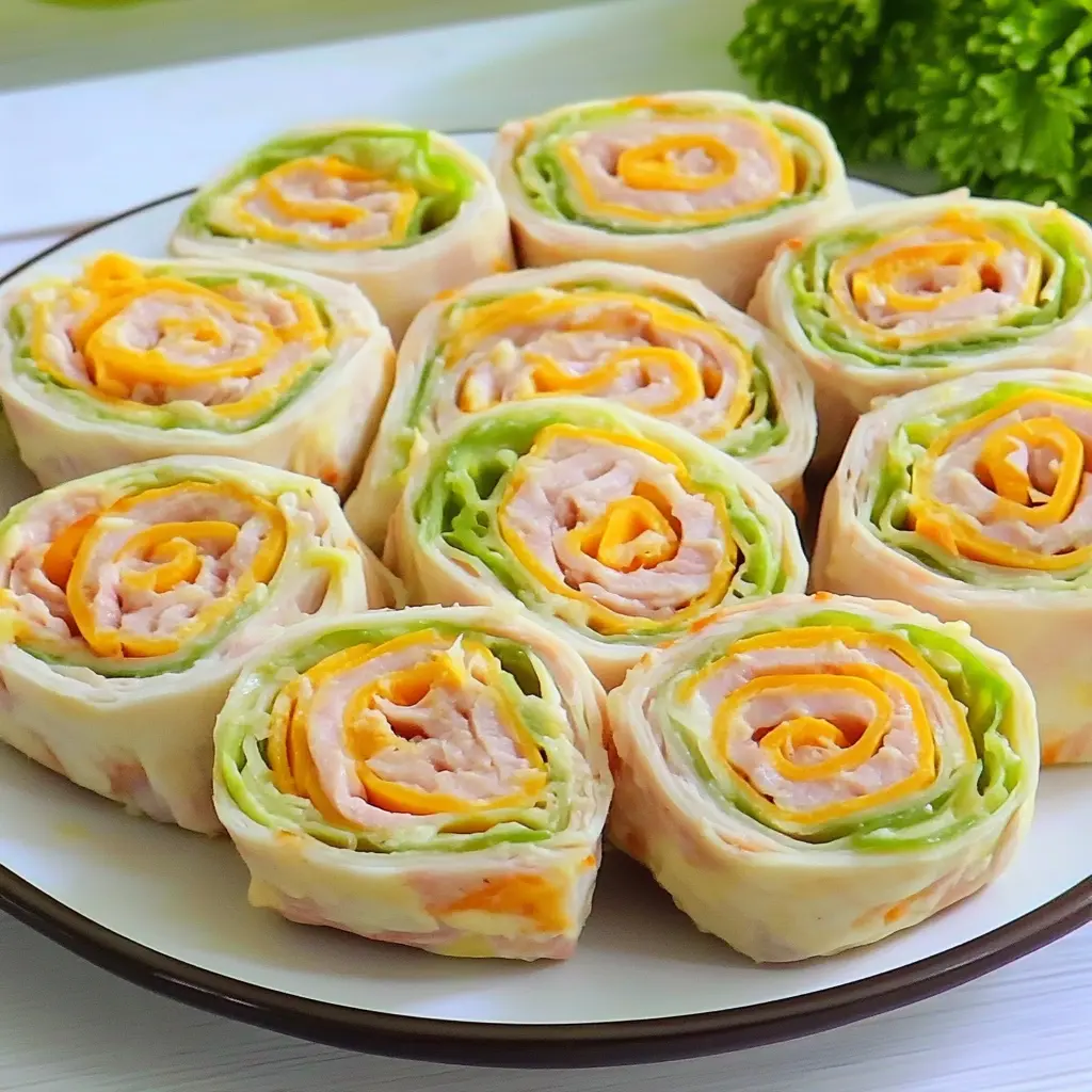 TURKEY CHEDDAR LUNCH ROLL-UPS centered hero view, clean and uncluttered