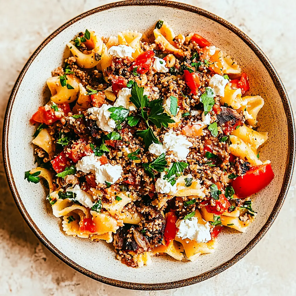 TURKISH PASTA GROUND MEAT recipe, served and ready to eat, easy homemade dinner