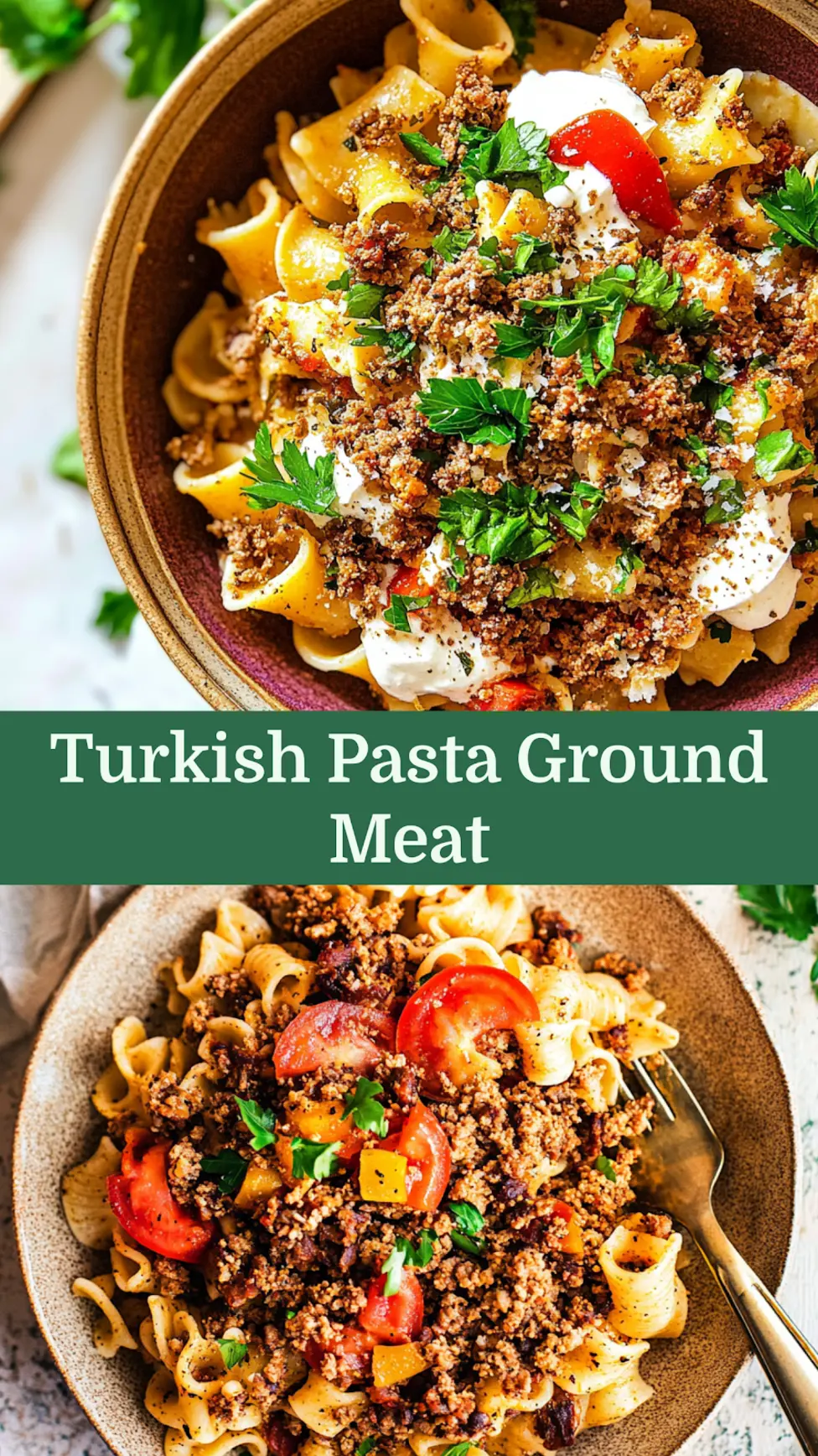 TURKISH PASTA GROUND MEAT recipe, served and ready to eat, easy homemade dinner
