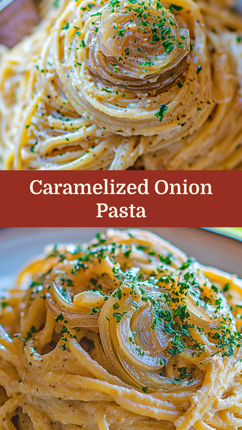 Caramelized Onion Pasta Cozy Simple Weeknight Dinner 4 Caramelized onion pasta served and ready to eat, easy homemade dinner