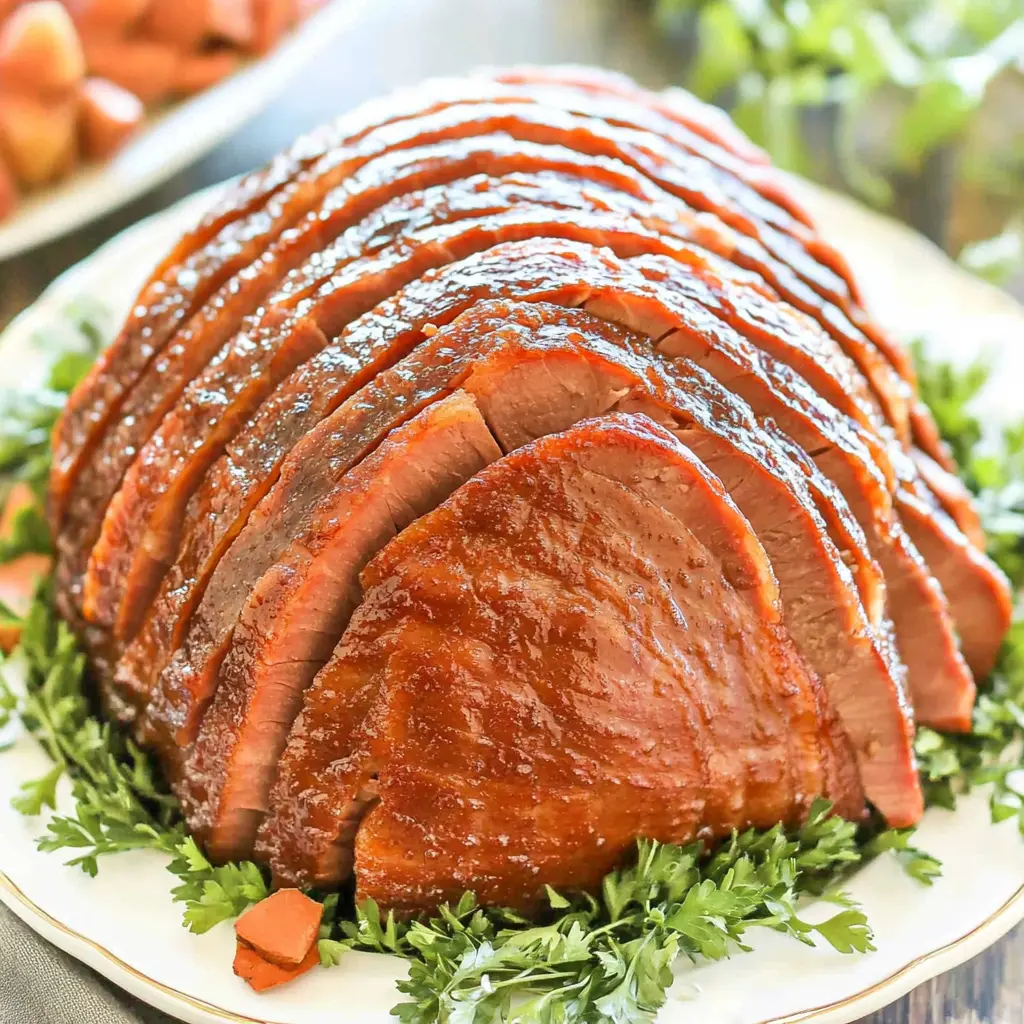 Air Fryer Brown Sugar Ham recipe, served and ready to eat, easy homemade dinner