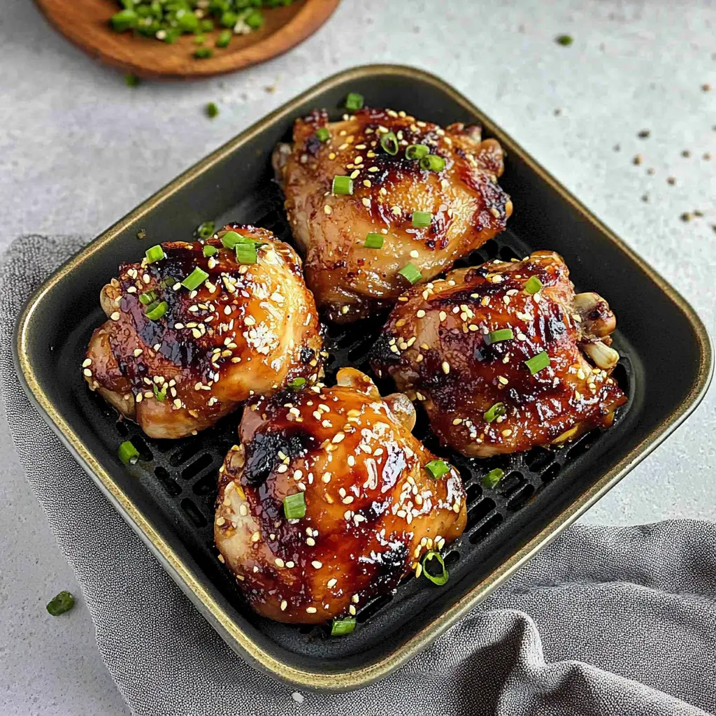 Air Fryer Honey Garlic Chicken Thighs Comforting Perfect Recipe 2 Air Fryer Honey Garlic Chicken Thighs recipe, served and ready to eat, easy homemade dinner