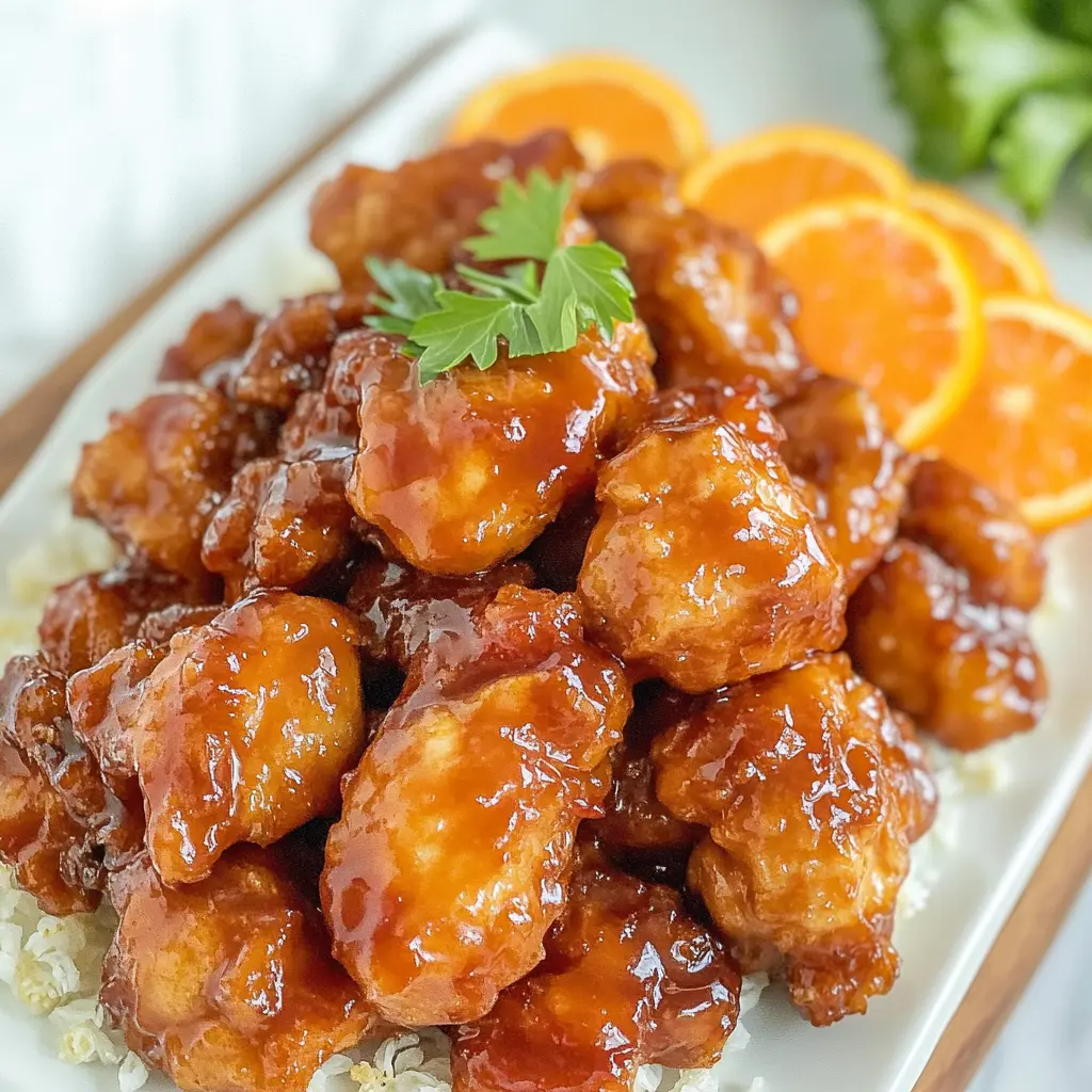 Air Fryer Orange Chicken recipe, served and ready to eat, easy homemade dinner