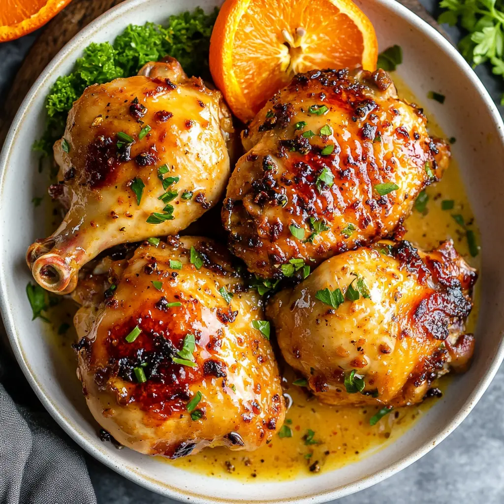AIR FRYER ORANGE DIJON CHICKEN recipe, served and ready to eat, easy homemade dinner