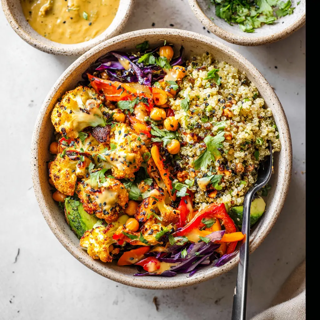 Anti Inflammatory Glow Bowl Quinoa Chickpea recipe, served and ready to eat, easy homemade dish