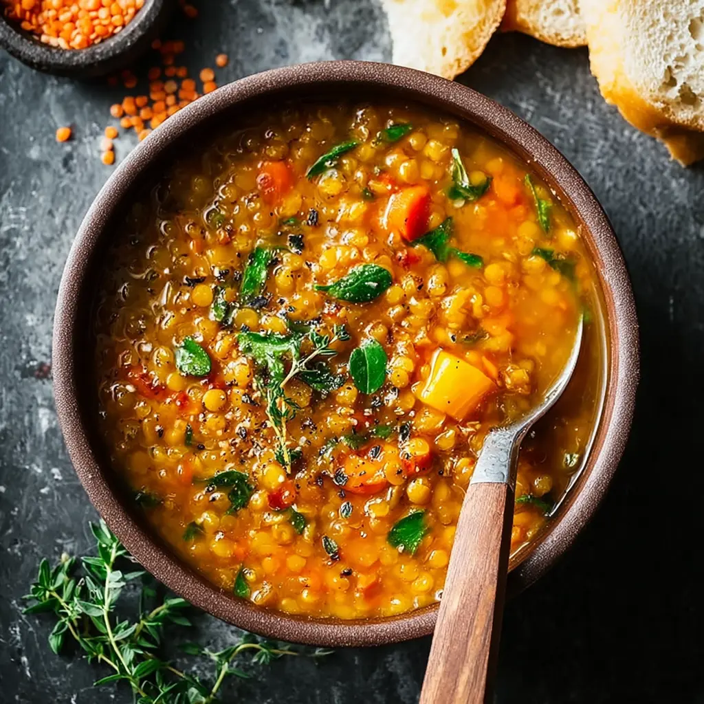 Anti-Inflammatory Lentil Soup recipe, served and ready to eat, easy homemade dinner