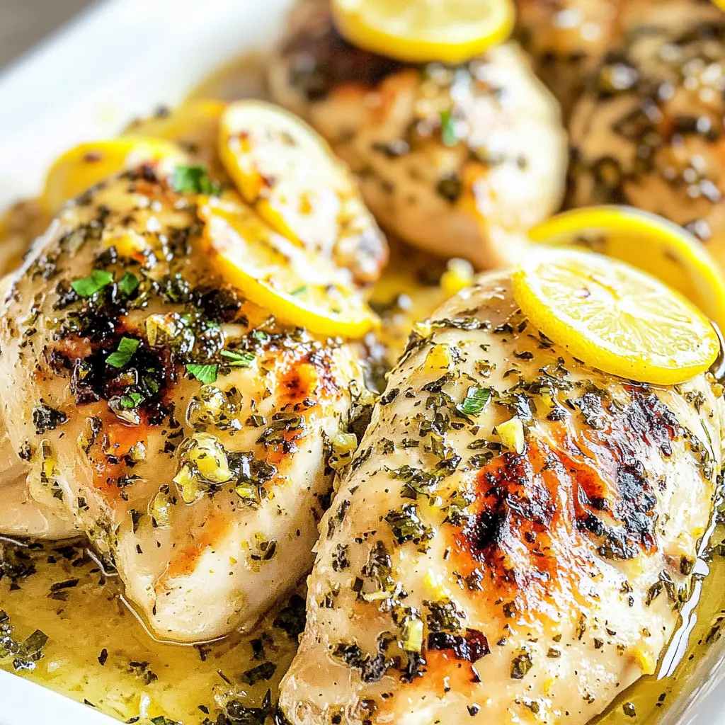 Baked Chicken Breast Lemon Garlic recipe, served and ready to eat, easy homemade dinner