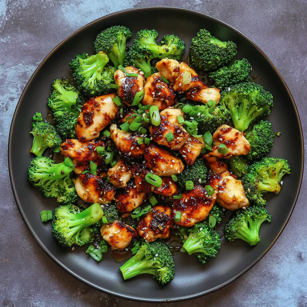 Chili Garlic Air Fryer Chicken Broccoli recipe, served and ready to eat, easy homemade dinner