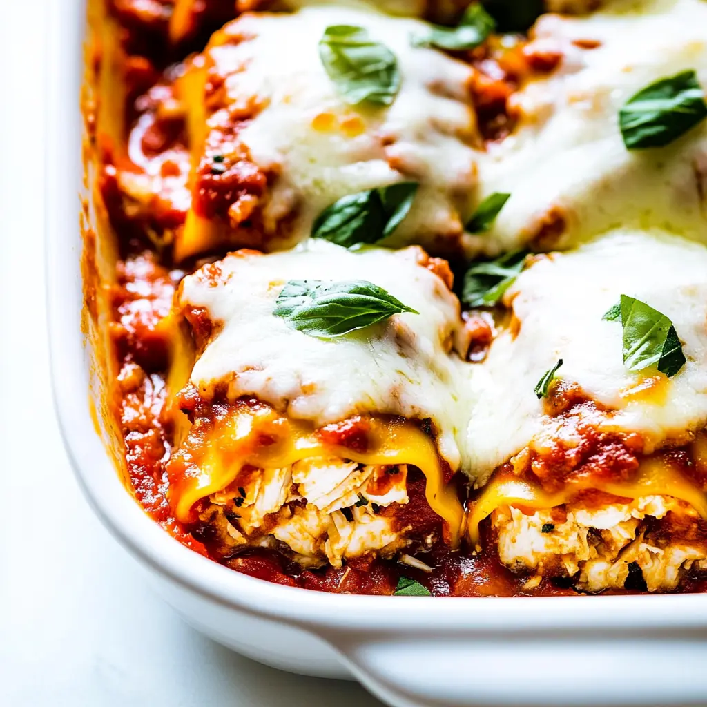 Cottage Cheese Chicken Lasagna Roll Ups recipe, served and ready to eat, easy homemade dinner