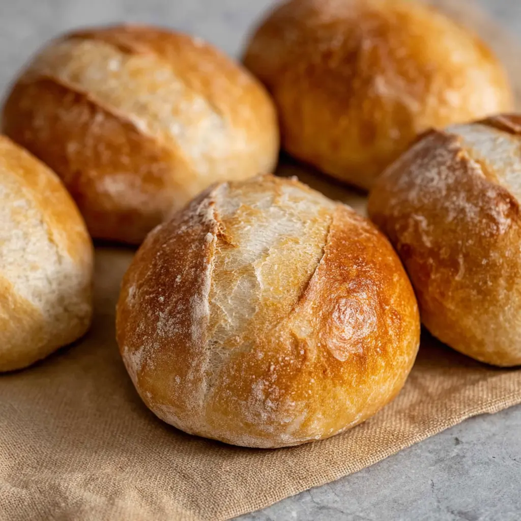 Crusty Chewy French Bread Rolls recipe, served and ready to eat, easy homemade dinner