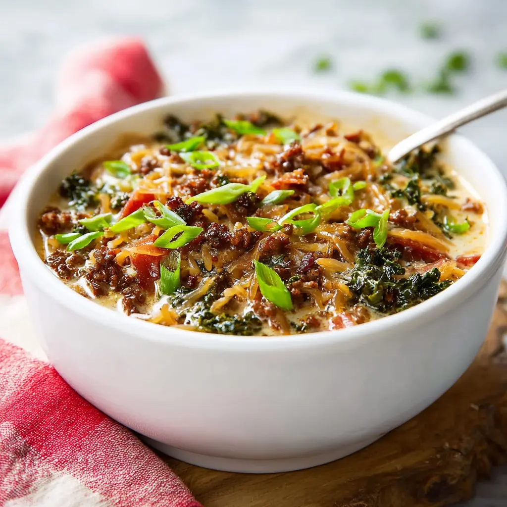 Healthy Zuppa Toscana Soup recipe, served and ready to eat, easy homemade dish