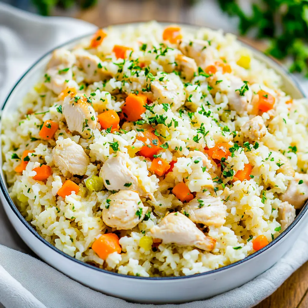 INSTANT POT CHICKEN AND RICE recipe, served and ready to eat, easy homemade dinner