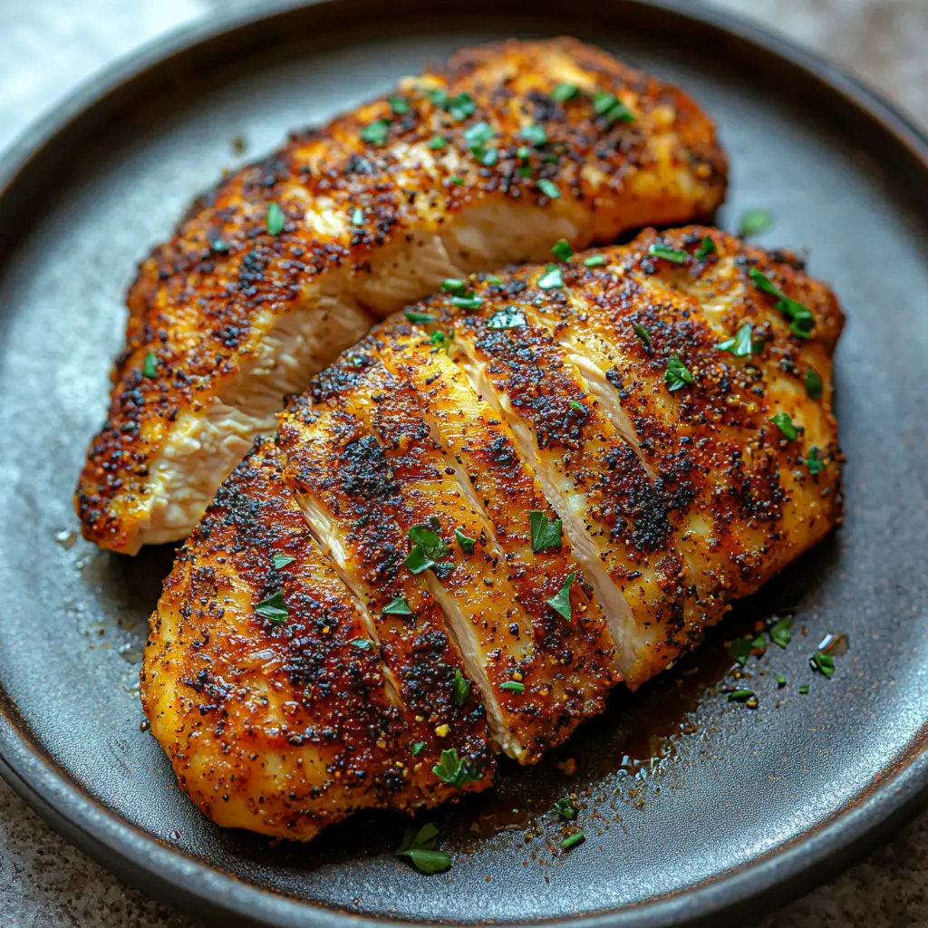 Juicy Air Fryer Chicken Breast recipe, served and ready to eat, easy homemade dinner