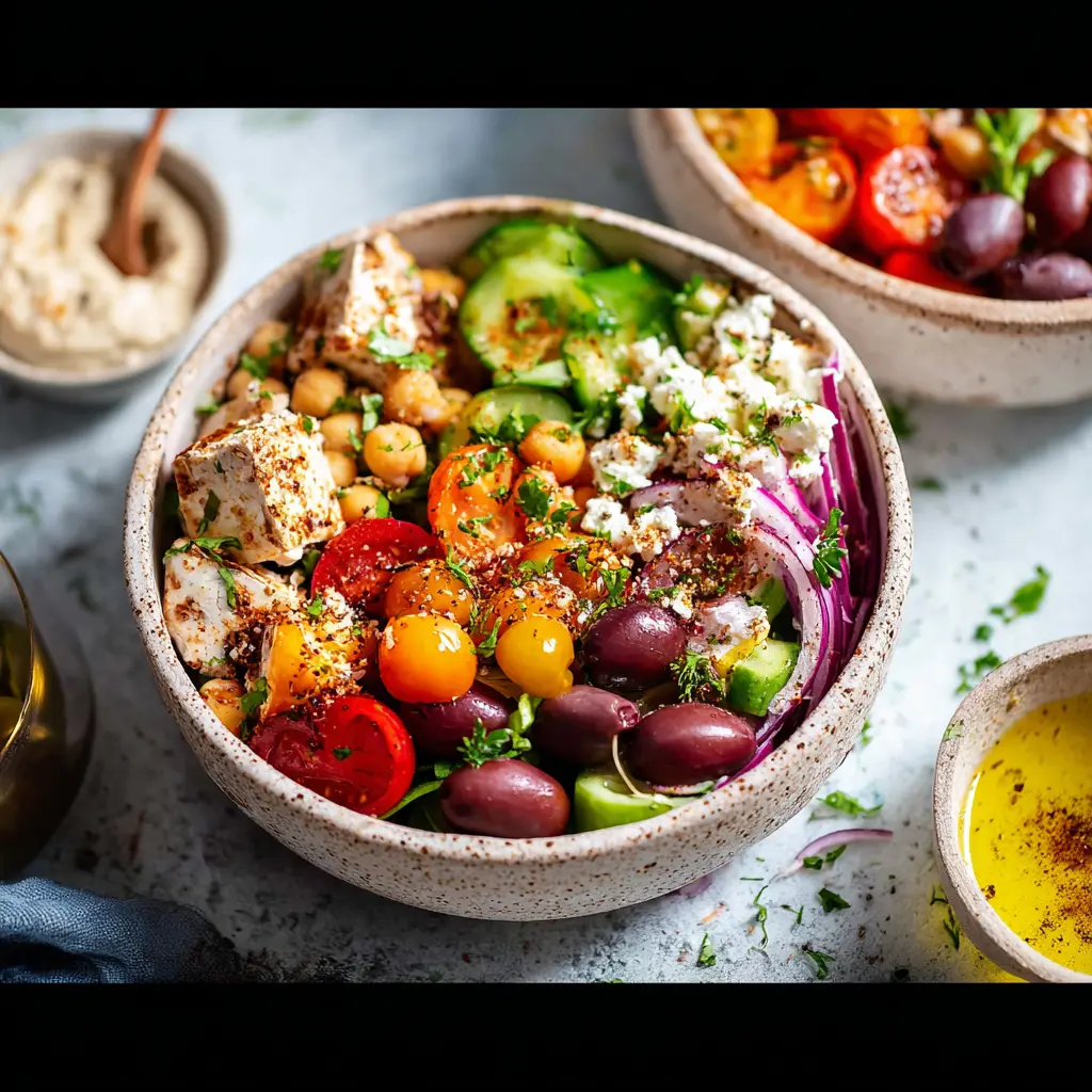 Mediterranean Diet Bowls recipe, served and ready to eat, easy homemade dinner
