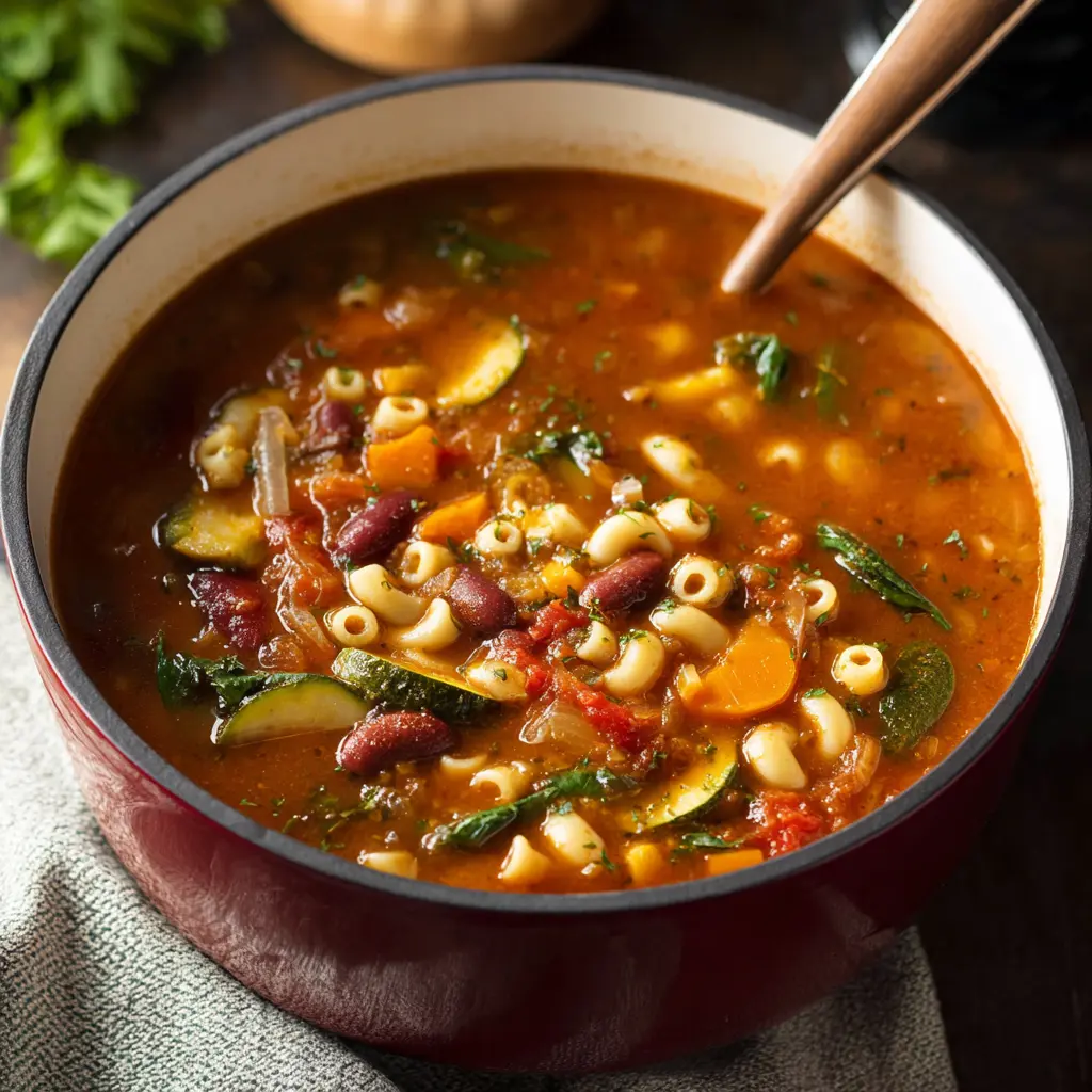 Olive Garden Minestrone Soup Copycat recipe, served and ready to eat, easy homemade dinner
