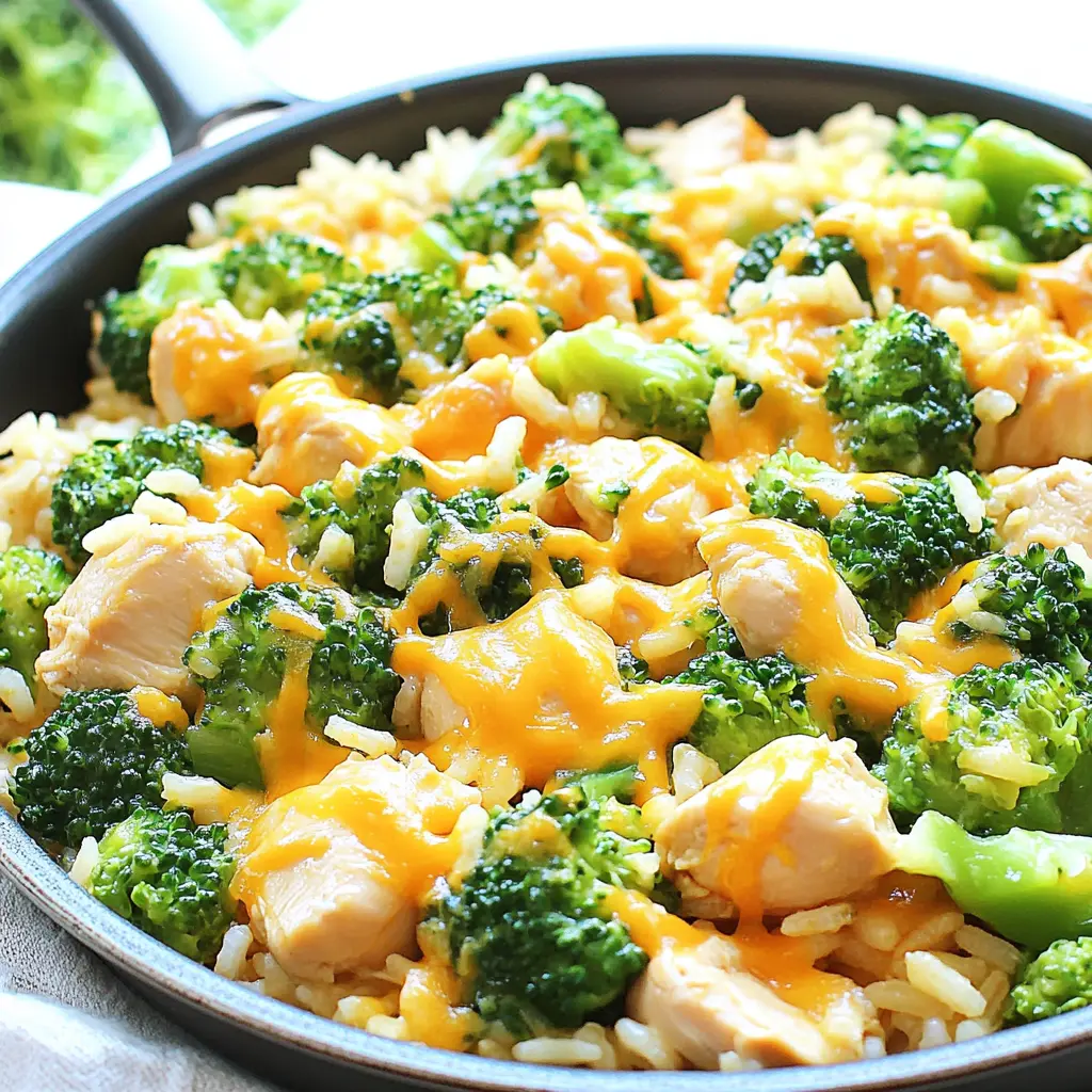 ONE PAN CHICKEN RICE BROCCOLI recipe, served and ready to eat, easy homemade dinner
